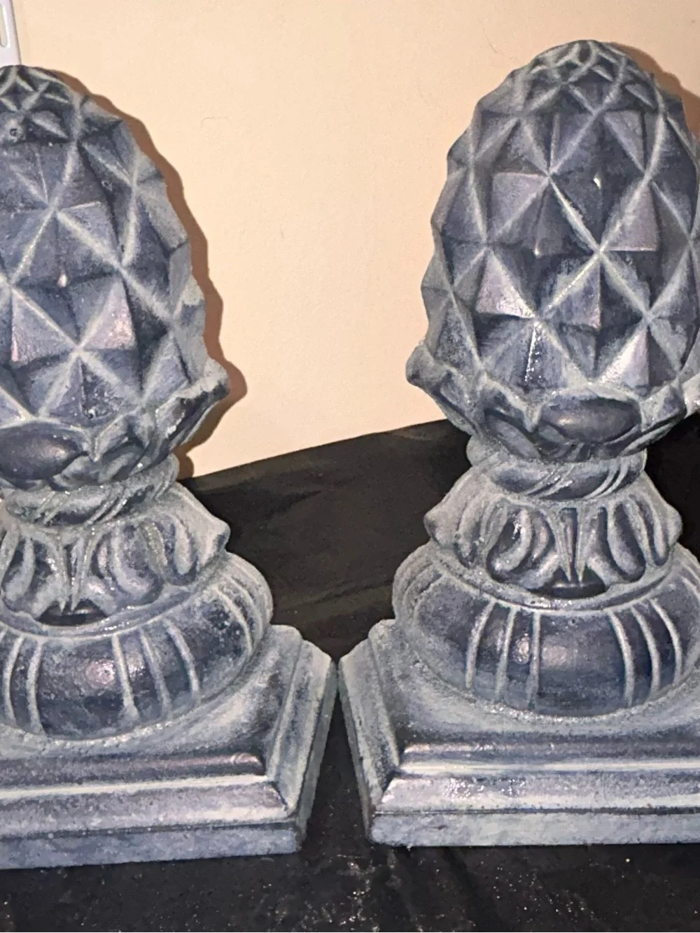 Rare Pineapple Products Cast Iron Pineapple Finials Pair Heavy Vintage